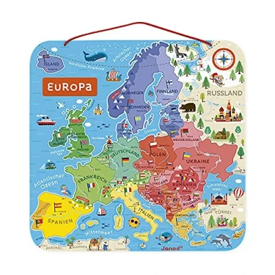 Imagen de Janod Mapa Europa Magnético de Madera 40 imanes Puzzle Educativo Geografí Para colgar en la pared Version Alemana Desde 7 años, J05473