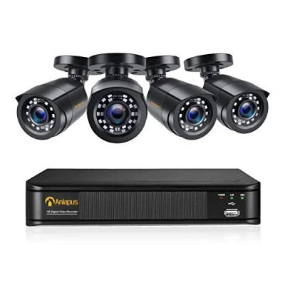 Imagen de Anlapus 1080P Kit de Cámaras Seguridad 8CH H.265+ Videograbador DVR con 4 Cámara Vigilancia Exterior, sin Disco Duro, Visión Nocturna, Alarma Movimiento