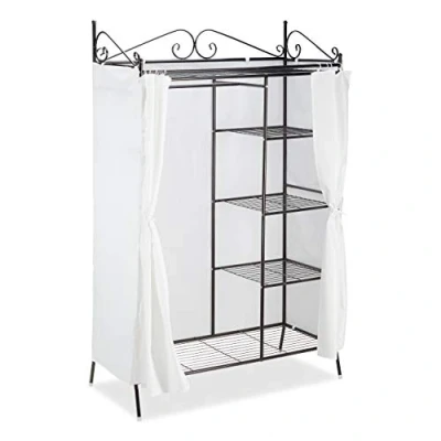 Imagen de Relaxdays Armario Abierto Country, Perchero Recibidor, Vestidor con Cubierta, Metal Tela, 1 Ud, 172 x 105 45 cm, Negro, Hierro