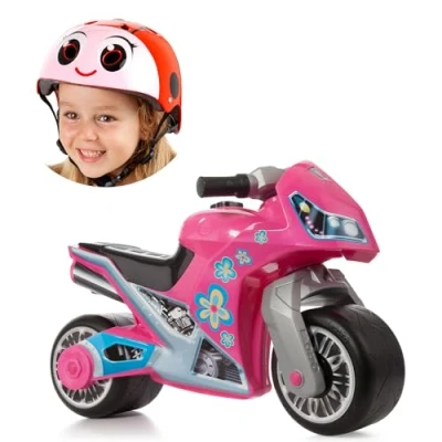 Imagen de MOLTO Moto Correpasillos Cross Rosa + Casco Mariquita Corre Pasillos para Todo Tipo de Terrenos Juguetes Seguros y Resistentes Fomenta el Sano Desarrollo Niños Niñas 18 Meses