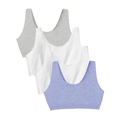 Imagen de Fruit of the Loom Sujetador Deportivo de algodón para Mujer, Opaco, Paquete 4 Unidades, Heather Grey/White/White/Blue Pack, 38
