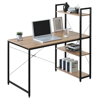 Imagen de WOLTU Escritorio con Estanteria Reversible, Mesa Gaming, Ordenador PC para Oficina en Casa, de Trabajo Madera y Acero, 120x64x120cm, Roble+Blanco, TSB01whe