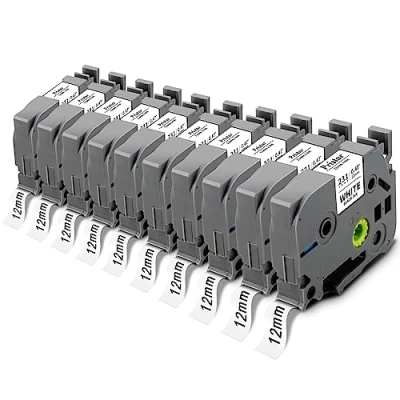 Imagen de 10X Pristar Compatible para Brother TZe 231 TZe231 TZ 12mm Negro sobre Blanco Laminado PT H100 P900W H110 E550WVP H107B D210 P750W D400 H105 E110VP