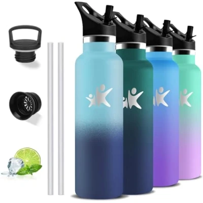 Imagen de Botella Agua Acero Inoxidable, Termica 1 litro, sin BPA, Cantimplora con Pajita, A Prueba de Fugas, Mantiene 24H Frio/12H Calor, Termo para Correr, Yoga