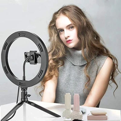 Imagen de Luz de Anillo LED 10&quot; Foto Escritorio, 3 Colores Brillos Control Intensidad y Color, Trípode con Soporte Giratorio teléfono para Selfie, Maquillaje, Youtube, TIK Tok,