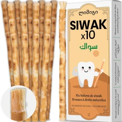 Imagen de Pack de 10 palos Siwak MODOGO Miswak Cepillo dientes ecológico 100% natural y biodegradable Higiene cero residuos Vegano