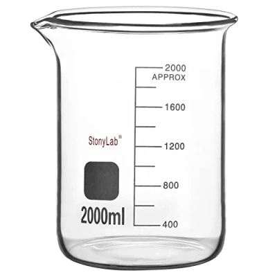 Imagen de stonylab Vaso de Precipitados Vidrio, 1 Paquete Vidrio Borosilicato Graduado Baja Forma Griffin con Pico Verter Laboratorio, 2000 ml