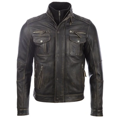 Imagen de Aviatrix Hombres Especial Vendimia Cuero Autentico Chaqueta De Estilo Moto (S8T4)