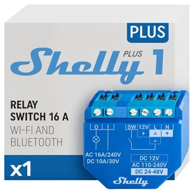 Imagen de Shelly Plus 1, Relé Interruptor Inteligente Wi Fi &amp; Bluetooth, Luces Inalámbricas, Compatible Con Alexa Google Home, Control remoto por iOS Android App, No necesita hub