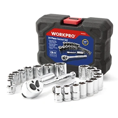 Imagen de WORKPRO 24 Piezas Juego de Llaves Vaso con carraca 3/8 &quot;, Cr V, incluye Llave Trinquete,Ideal para bricolaje, reparación automóviles