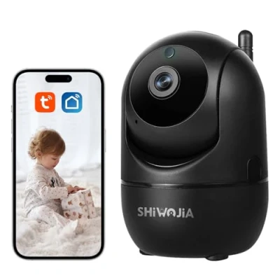 Imagen de SHIWOJIA cámara Wi FI interior de vigilancia con visión nocturna, audio bidireccional, detección movimiento, TUYA Smart Life Camera