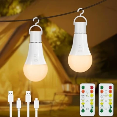 Imagen de Dehobo Bombillas Recargable con Mando y Cronómetro 7W Bombilla LED E27 3 Temperaturas de Color ajustables luz USB C Touch Control Emergencia Casa, 2 Pack