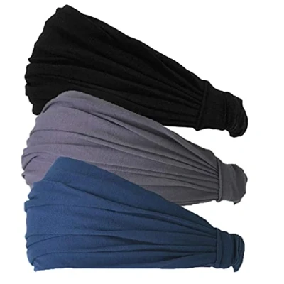 Imagen de CHARM Hombre Cinta De Correr Bandana Pelo Pañuelos Diadema Mujer Elastica Negro, Gris Oscuro, Marino Paquete 3 M