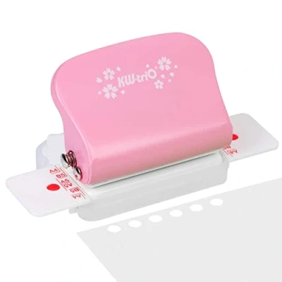 Imagen de REAQUE Perforadora papel 6 agujeros, para tamaños A4/A5/B5 (30/20/26 agujeros), perforar 5 hojas, Perfecto anillas/espirales de encuadernacion (Rosa)