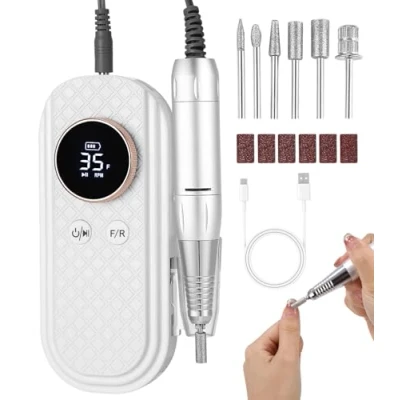 Imagen de Torno para Uñas Profesional 35000 RPM,Torno de Inalambrico Pulidor Lima Electrica Portatil Semipermanentes Acrilicas Manicura y Pedicura, Baja Vibración, Salón DIY