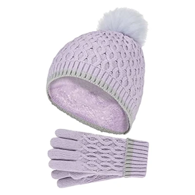 Imagen de HEAT HOLDERS Gorro y Guantes Conjunto Con Forro Polar Para Frío Clima Invierno Calido de Punto Cable (7 10 Años, lavanda Frost)