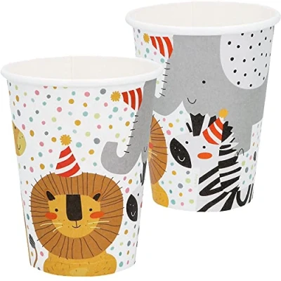 Imagen de 8 vasos de cartón con diseño animales salvajes