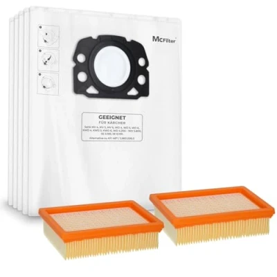 Imagen de McFilter 10 bolsas de vellón + 2 filtros pliegues planos adecuados para Kärcher WD4, WD5, WD6, MV4, MV5, MV6, alternativa KFI 487+ 4410, 2.863 006.0 005.0, tipo KA 33
