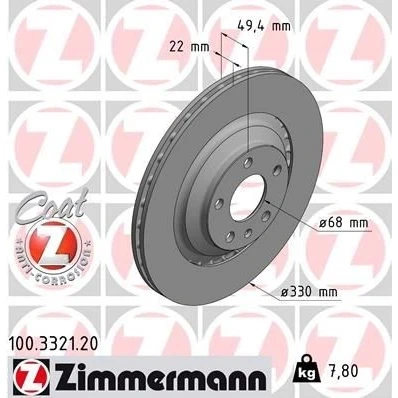 Imagen de ZIMMERMANN COAT Z 100.3321.20 Disco de freno 330 22 6/5 5 112 ventilación externa revestido altamente carbonizado AUDI: A6 C6 Berlina, Avant
