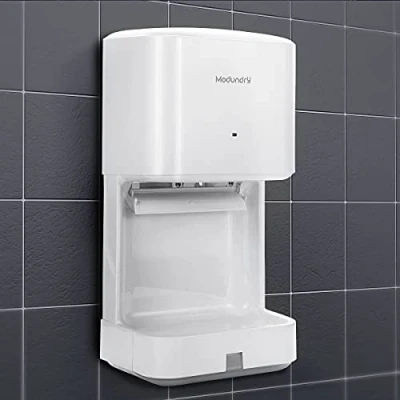 Imagen de Modundry Electrónico Secador de Manos Automático Alta Velocidad, Secadora con Bandeja antigoteo Comercial y Hogar, ABS 1200W, Montado En La Pared Color Blanco