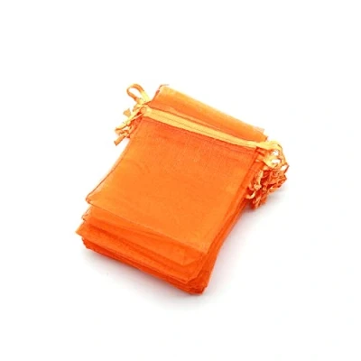 Imagen de OLILLY 100 bolsas de organza, 7 x 9 cm, color naranja, ideal para bodas, bautizos, regalos, lavanda, joyas (naranja)