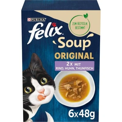 Imagen de FELIX Sopa para Gatos con trozos delicados, Mezcla de variedades, 8 Unidades (8 x 6 Bolsas 48 g)