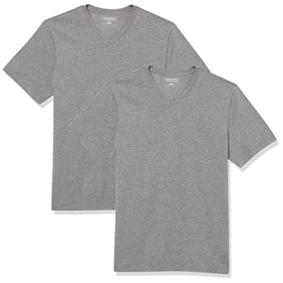 Imagen de Amazon Essentials Camisetas de manga corta con cuello pico y corte ajustado Hombre, Pack 2, Gris Mezcla, XL