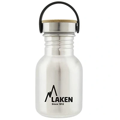 Imagen de LAKEN Botella Agua Acero Inoxidable con Tapón Bamboo y Boca Ancha, (0,35L Acero) Reutilizable, Ideal para Montaña, Camping, Deportes más