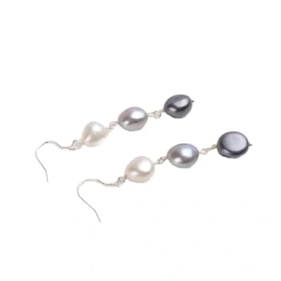 Imagen de LOKILOKI Pendientes Largos De Plata Ley 925 con Perlas Barrocas Naturales para Mujer, Gota Hechos A Mano Negras Agua Dulce, Regalo Fiesta