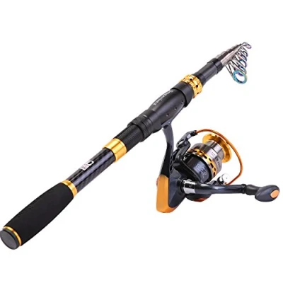 Imagen de Sougayilang Combos de Carrete caña Pescar Fibra Carbono telescópica con Giratorio para Viajes, Agua Salada, Pesca en Dulce, 2,1 m