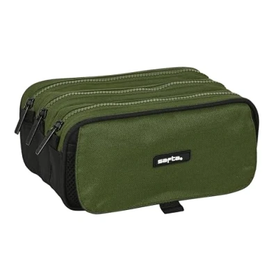 Imagen de Safta DARK FOREST Portatodo Triple Big, Estuche Infantil, Niño, Ideal para Niños en Edad Escolar, Cómodo y Versátil, Calidad Resistencia, 21.5x8x10 cm, Color Verde Caqui/Negro