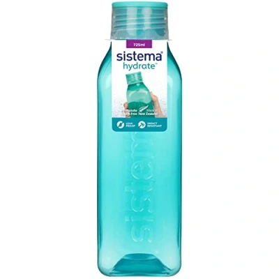 Imagen de Sistema Botella de agua cuadrada 725 ml sin BPA Tapa hermética Lados que facilitan agarre Colores variados