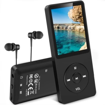 Imagen de AGPTEK Reproductor MP3 de 16GB, 1.8&quot; Pantalla con Auriculares Deportivo Portátil, Música Sonido sin Pérdidas, Altavoz, Radio FM, Vídeo, Externo hasta 128GB, Negro