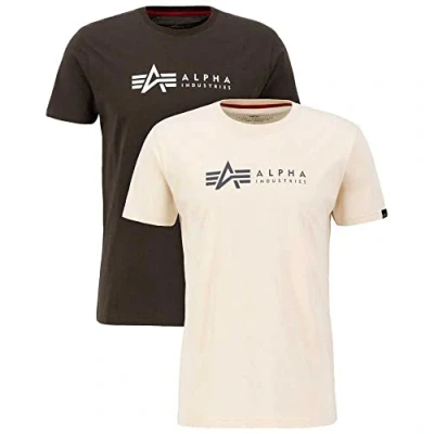 Imagen de Alpha Industries Label 2 PACK Camiseta estampada, Hombre, Talla: Small, Black olive/jet stream white