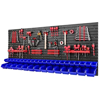 Imagen de PAFEN caja apilable para pared de herramientas, 1728 x 780 mm, sistema almacenamiento, soporte herramientas y 36 unidades, estantería pared, taller, perforada,