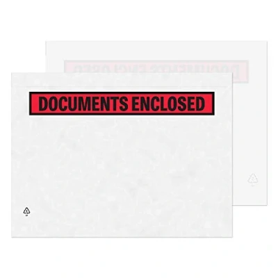 Imagen de Purely Packaging Sobre portadocumentos adhesivo (500 unidades, plástico, A4, 328 x 245 mm), diseño con texto en inglés &quot;Documents enclosed&quot;