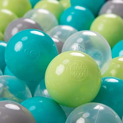 Imagen de KiddyMoon 700 ∅ 7Cm Bolas Colores De Plástico para Piscina Niños, Turquesa/Verde Claro/Gris/Transparente