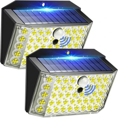 Imagen de COOLNIGHT Luz Solar Exterior Jardin, 246 Led 2000LM Focos Solares,3 Modi Solares,2200mAh IP65 Con Sensor De Movimiento [2 Paques]