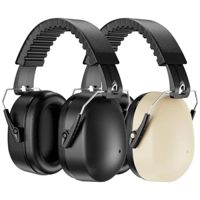 Imagen de Procase 2 Orejeras Protección Auditiva NRR 26dB, Reducción de Ruido Auriculares Protector Sonido para Disparo Pistola Siega Carpintería Negro/Crema