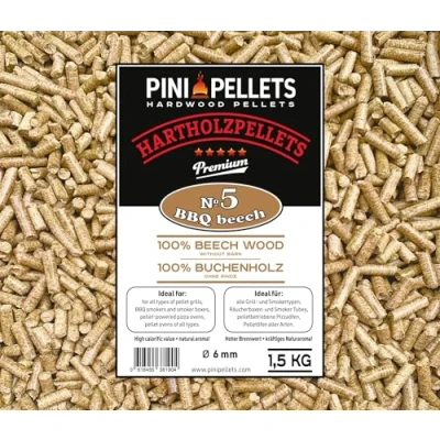 Imagen de PINI Pellets de madera dura 100% haya № 5 BBQ Beech, 1,5 kg, para asar, ahumar y horno pizza