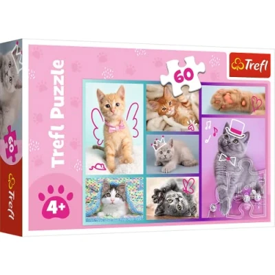Imagen de Trefl Colores con Animales, Gatos, Collage, Entretenimiento Creativo, Diversión para Niños a Partir de 4 años Puzzle, Gatitos Monos (17373)