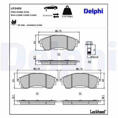 Imagen de DELPHI LP3495 Juego de pastillas freno con avisador acústico desgaste Chapa antichirridos sin accesorios FORD: Ranger Mk3
