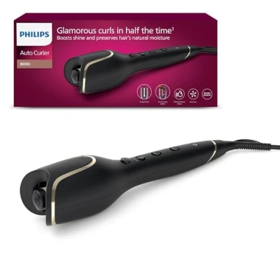 Imagen de Philips Rizador de Pelo Automatico, con Tecnologia Moisture Protect, Iones, Placas Ceramicas Keratina, 27 opciones rizado, BHB878/00, Blanco