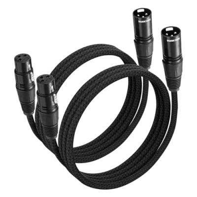 Imagen de SONICAKE cable XLR para micrófono conector macho a hembra de 3 pines nylon trenzado Negro (2M 2 Pack)