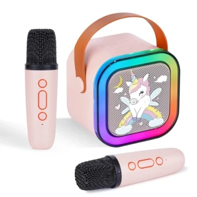 Imagen de DYNASONIC A29. Karaoke con Dos microfonos. Altavoz Bluetooth para niños. Juguete electrónico Infantil. Regalos niños de 3 a 15 años (Unicornio)