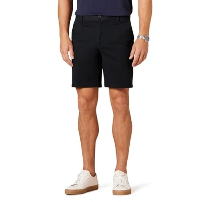 Imagen de Amazon Essentials Pantalones cortos chinos elásticos de 23 cm y corte entallado Hombre, Negro, 29W