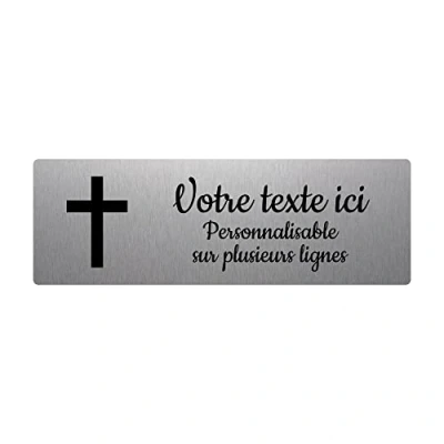 Imagen de Mygoodprice Placa grabada funeraria con diseño de cruz cristiana autoadhesiva, 30 x 10 cm, personalizada, 1 a 3 líneas aluminio cepillado