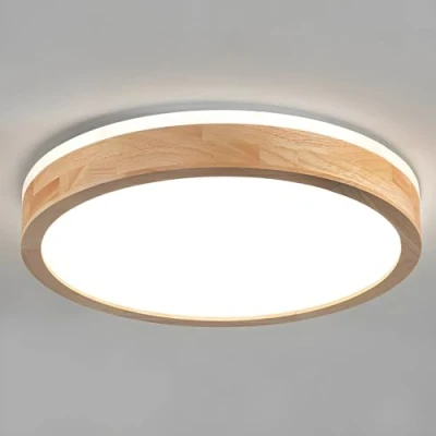 Imagen de YYUTLUO lámpara de techo LED madera, madera natural redonda con brillo superior 360​​ Blanco frío 6000K, 18W 1600lm Salón Cocina Comedor Pasillo Hogar Oficina Habitación Infantil(Ø30cm)