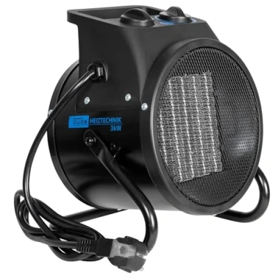 Imagen de Güde GEH 3000P 3000 W de potencia calor, 2 niveles calor 2000/3000 + función ventilador, 238 m3/h máxima del elemento calefactor cerámico PTC, termostato continuo