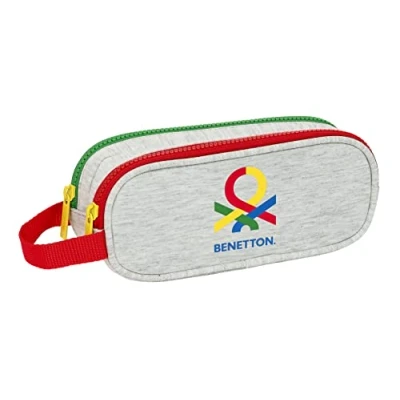 Imagen de Safta BENETTON Pop Portatodo Doble Niño, Estuche Infantil, Ideal para Niños de 5 a 14 Años, Cómodo y Versátil, Calidad Resistencia, 21x6x8 cm, Color Gris